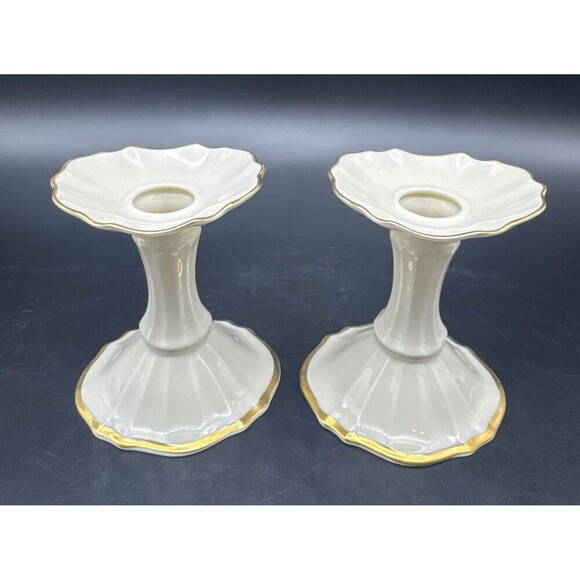 LENOX SYMPHONY CANDLE STICK HOLDERS /w 24K GOLD TRIM - SET OF 2 - Picture 1 of 10